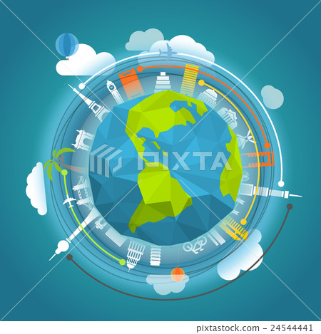 Travel illustration. Planes fly over the Earth Travel illustration. Planes fly over the Earth 24544441