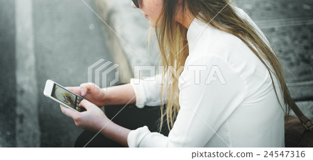 Casual Cheerful Girl Alone Outdoor Recreation Concept 24547316