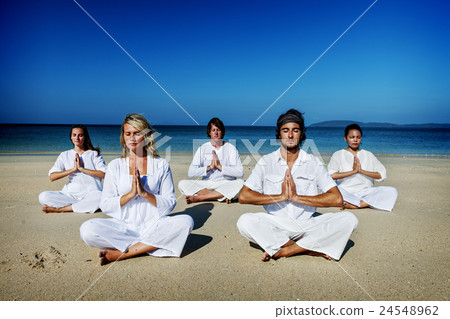 People Yoga Meditation Beach Nature Peaceful Concept People Yoga Meditation Beach Nature Peaceful Concept 24548962