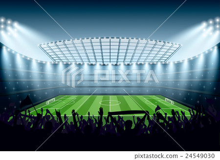 Excited crowd of people at a soccer stadium. 24549030