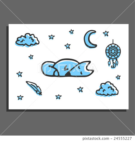 Greeting card with sleeping fox, moon, stars and Greeting card with sleeping fox, moon, stars and 24555227