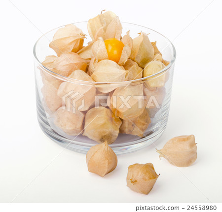 Physalis in a glass bowl on white background 24558980