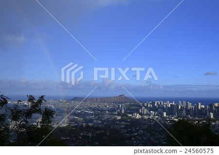 Rainbow appearance in the streets of Waikiki watching from the hill of Hawaii Tantalus 24560575