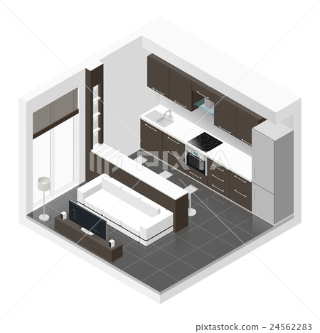 Studio apartment isometric icon set 24562283