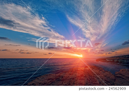 sunset over sea caves of Ayia Napa at Cyprus  24562909