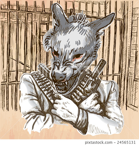 Gunman. Wolf - An hand drawn vector. Line art. 24565131