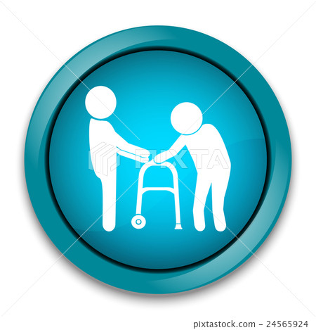 Man helps elderly patient with a walker icon 24565924