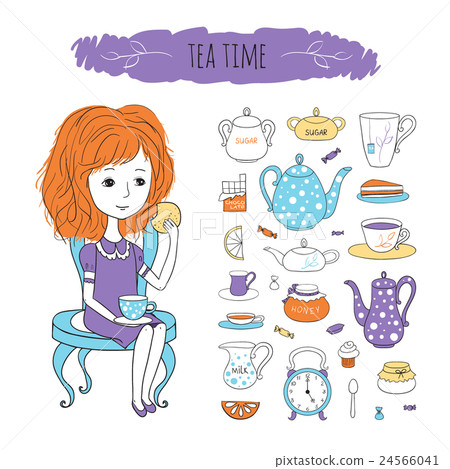 Tea time vector illustration with image of girl Tea time vector illustration with image of girl 24566041