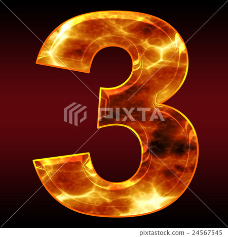 炫彩3D字體在黑暗的背景：數字3（高分辨率 3D CG 渲染∕著色插圖） 24567545
