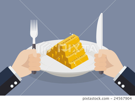 Businessman eating gold ingots Businessman eating gold ingots 24567904