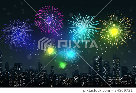 Fireworks on city night scene Fireworks on city night scene 24569721
