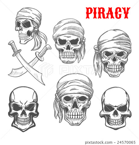 Pirate skulls and crossbones sketch icons 24570065
