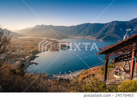 aerial view of Lake kawaguchi and village 24570465