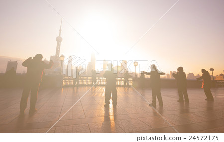 Exercising at Sunrise in Shanghai Culture Concept 24572175