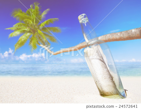 Message in a Bottle on Beach. Message in a Bottle on Beach. 24572641