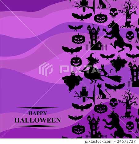 Halloween greeting card on purple background - Stock Illustration ...