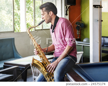 Jazzman Musical Artist Playing Saxophone Concept 24575174