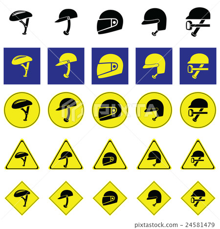 Warning sign of using variety of helmet Warning sign of using variety of helmet 24581479