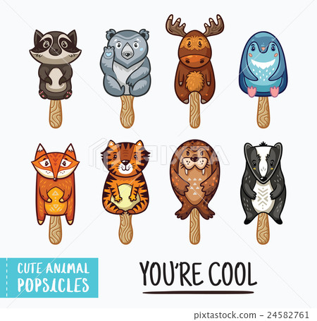 Cute animal popsicles illustration. Vector ice 24582761