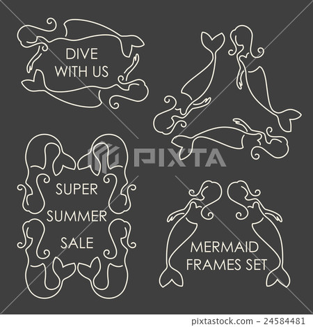 Line art mermaids logo set on grey background 24584481
