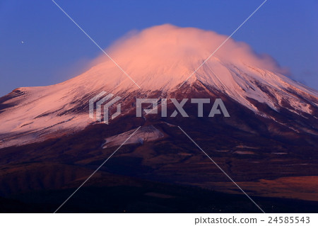 Fuji of the morning glow seen from the mountain lake · panorama stand Fuji of the morning glow seen from the mountain lake · panorama stand 24585543