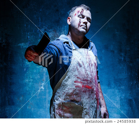 Bloody Halloween theme: crazy killer as butcher 24585938