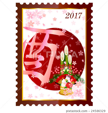 公雞新年卡郵票圖標 公雞新年卡郵票圖標 24586329