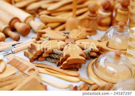 Wooden kitchenware sold on Vilnius Easter market 24587297