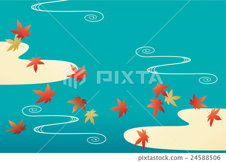 Japanese style background (autumn leaves, running water) 24588506