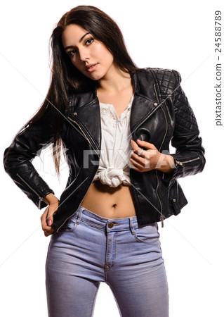 trendy charming woman with black hair posing 24588789