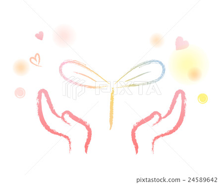 Gentle illustrations of reaching hands and young leaves 24589642