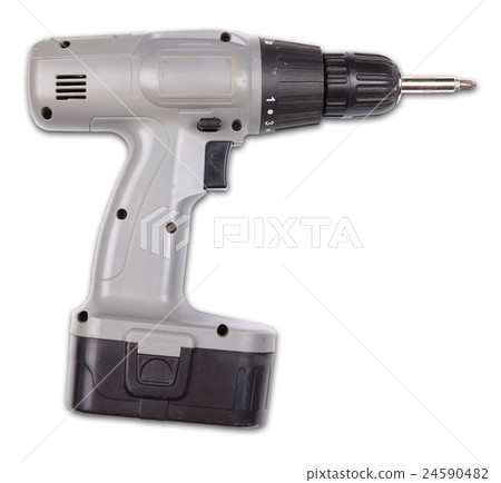 Old cordless drill with twist bit isolated on 24590482