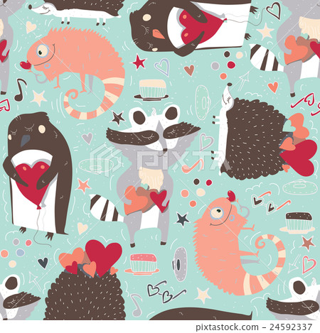 Seamless vector pattern with cute animals - Stock Illustration ...