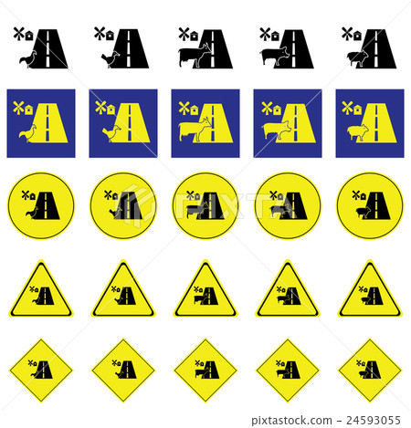 Warning sign of animal in farm across the road Warning sign of animal in farm across the road 24593055