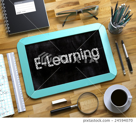 Small Chalkboard with E-Learning Concept. 3D - Stock Illustration ...