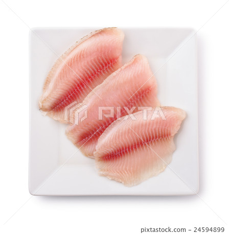 Top view of plate with raw fish fillet Top view of plate with raw fish fillet 24594899