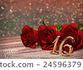 birthday concept with red roses on wooden desk 24596379