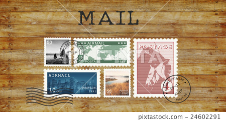 Airmail Mail Postcard Letter Stamp Concept Airmail Mail Postcard Letter Stamp Concept 24602291