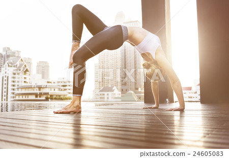 Woman Yoga Practice Pose Training Concept Woman Yoga Practice Pose Training Concept 24605083