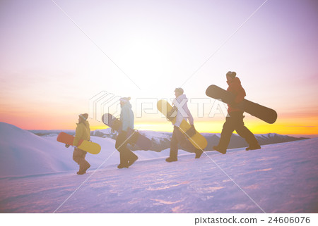 People On Their Way To Snow Boarding People On Their Way To Snow Boarding 24606076