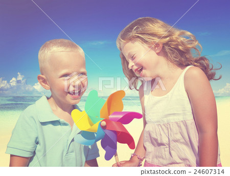 Brother Sister Beach Bonding Holiday Travel Concept Brother Sister Beach Bonding Holiday Travel Concept 24607314