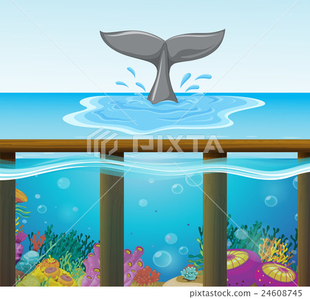 Ocean scene with dolphin tail Ocean scene with dolphin tail 24608745
