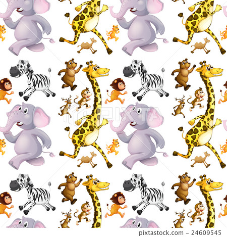 Seamless background with many animals running 24609545