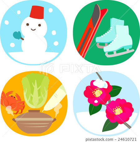 Winter illustration set round frame - Stock Illustration [24610721] - PIXTA