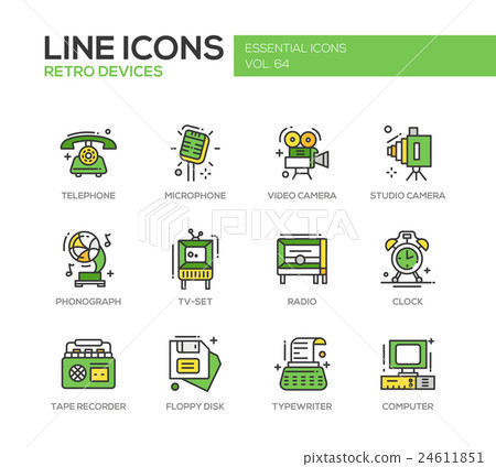 Retro Devices - line design icons set 24611851