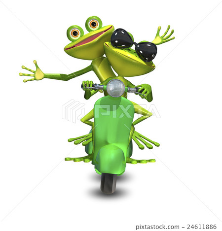 3D Illustration of two frogs on a motor scooter 24611886