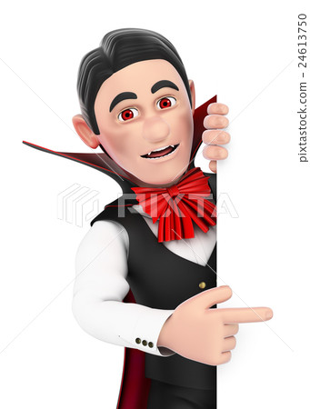 3D Funny monster. Vampire pointing aside.Halloween 3D Funny monster. Vampire pointing aside.Halloween 24613750