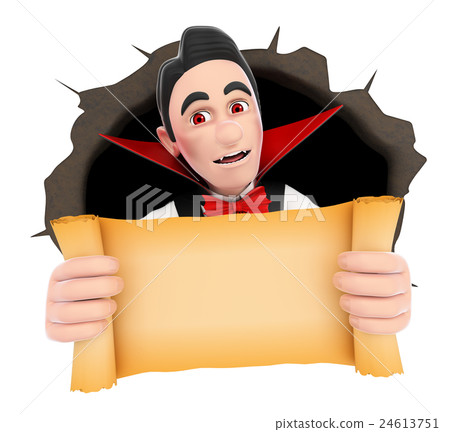 3D Vampire coming out a wall hole with a papyre 24613751