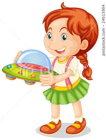 Happy girl holding toy spaceship 24613904