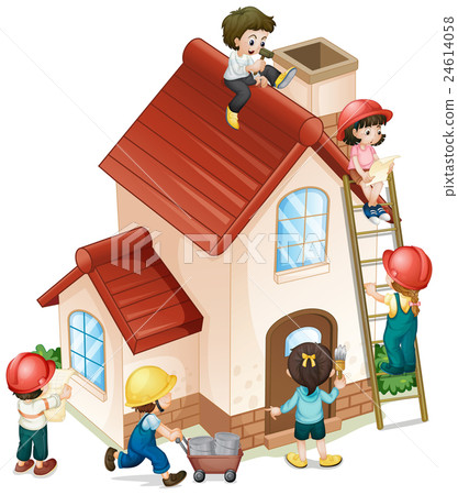 People building and painting the house 24614058